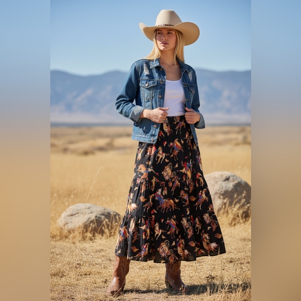 Billings Black Maxi Western Skirt